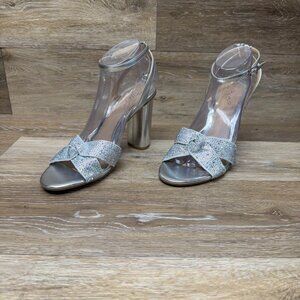 Jewel Badgley Mischka Nicoline Silver Sparlking Evening Sandals Women's Size 9.5